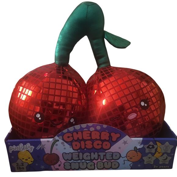 Pink Sky Cherry Disco Weighted Snug Bud Plush Stress Support Snuggle Buddy Calm - Picture 1 of 6